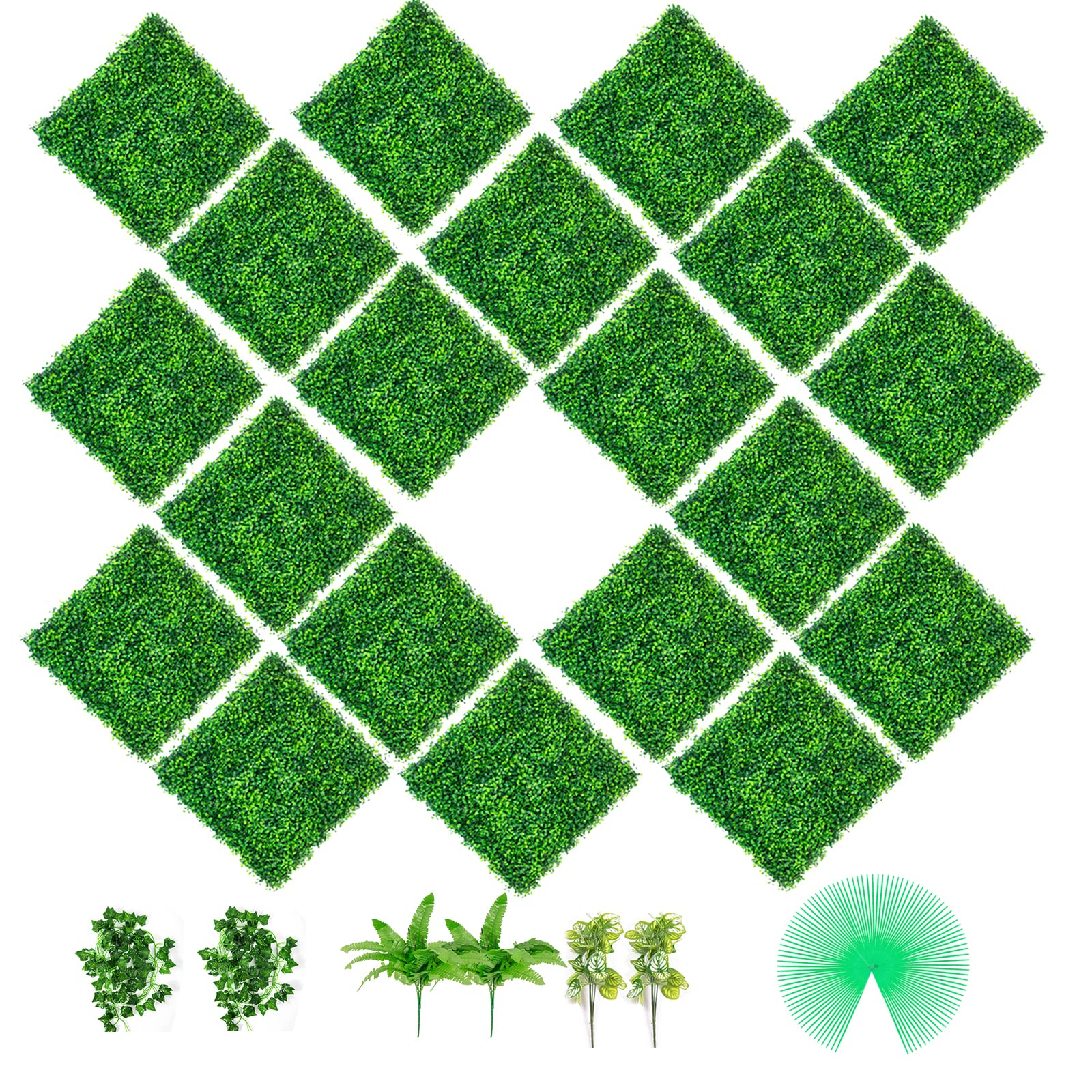 Vevor Artificial Boxwood Panels, 20 Pcs 20'X20' Boxwood Hedge Wall Panels, Pe Artificial Grass Backdrop Wall 1.6', Privacy He