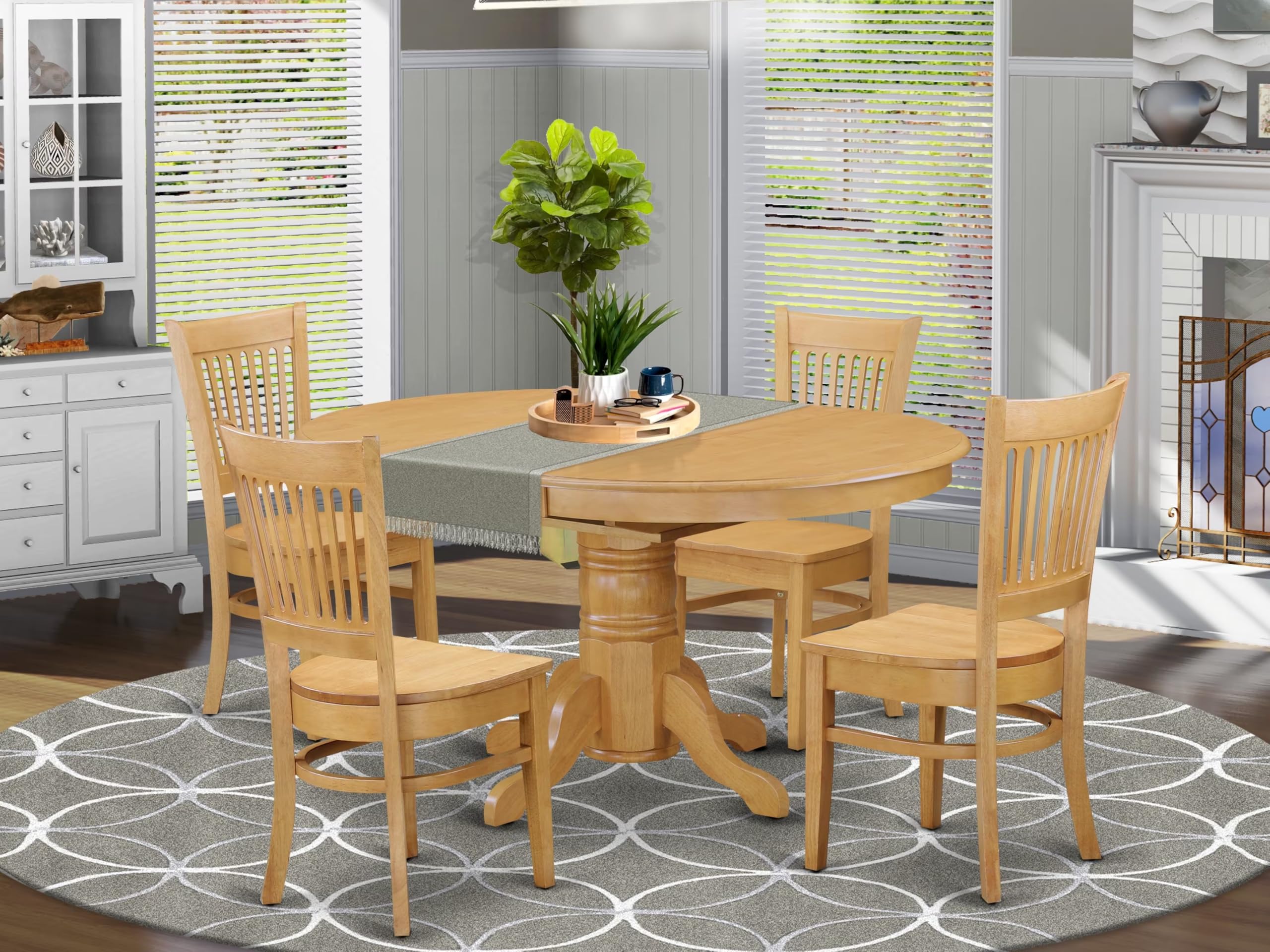 East West Furniture AVVA5-OAK-W 5 Piece Dinette Set for 4 Includes an Oval Dining Table with Butterfly Leaf and 4 Dining Room Chairs, 42x60 Inch, Oak