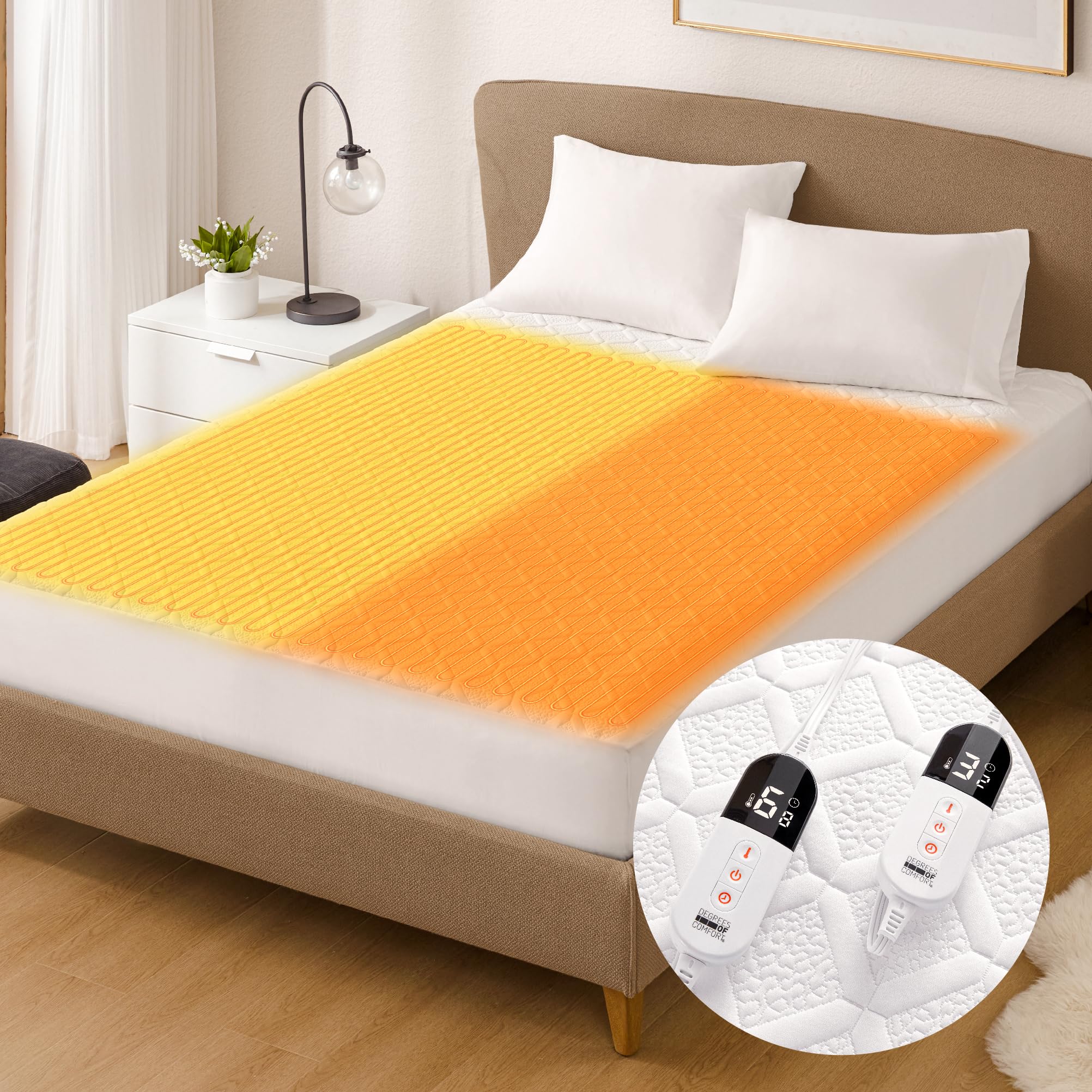 Degrees Of Comfort Heated Mattress Pad Queen Size- Electric Bed Warmer With Memory Function, 10-Hour Auto Shut-Off, Dual Control