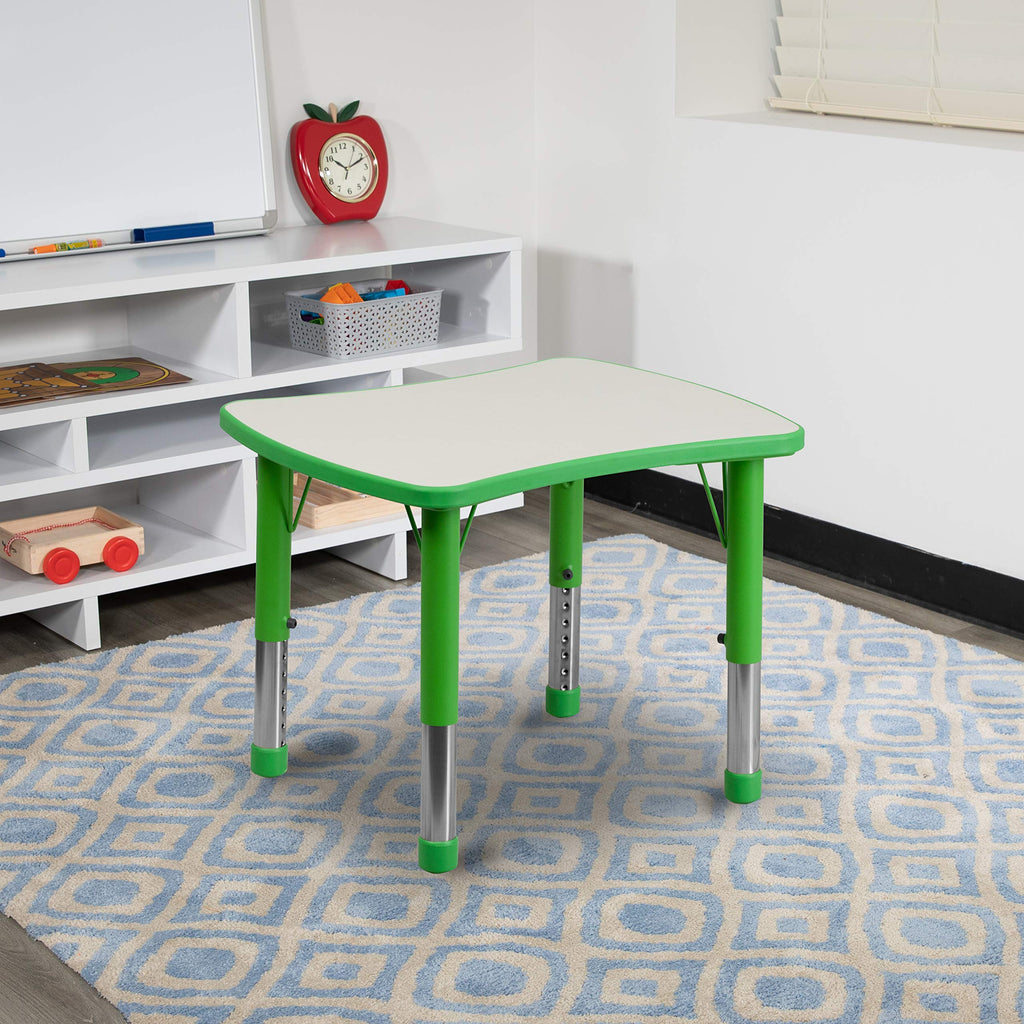 Flash Furniture Wren 21.875''W X 26.625''L Rectangular Green Plastic Height Adjustable Activity Table With Grey Top
