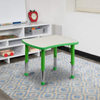 Flash Furniture Wren 21.875''W X 26.625''L Rectangular Green Plastic Height Adjustable Activity Table With Grey Top