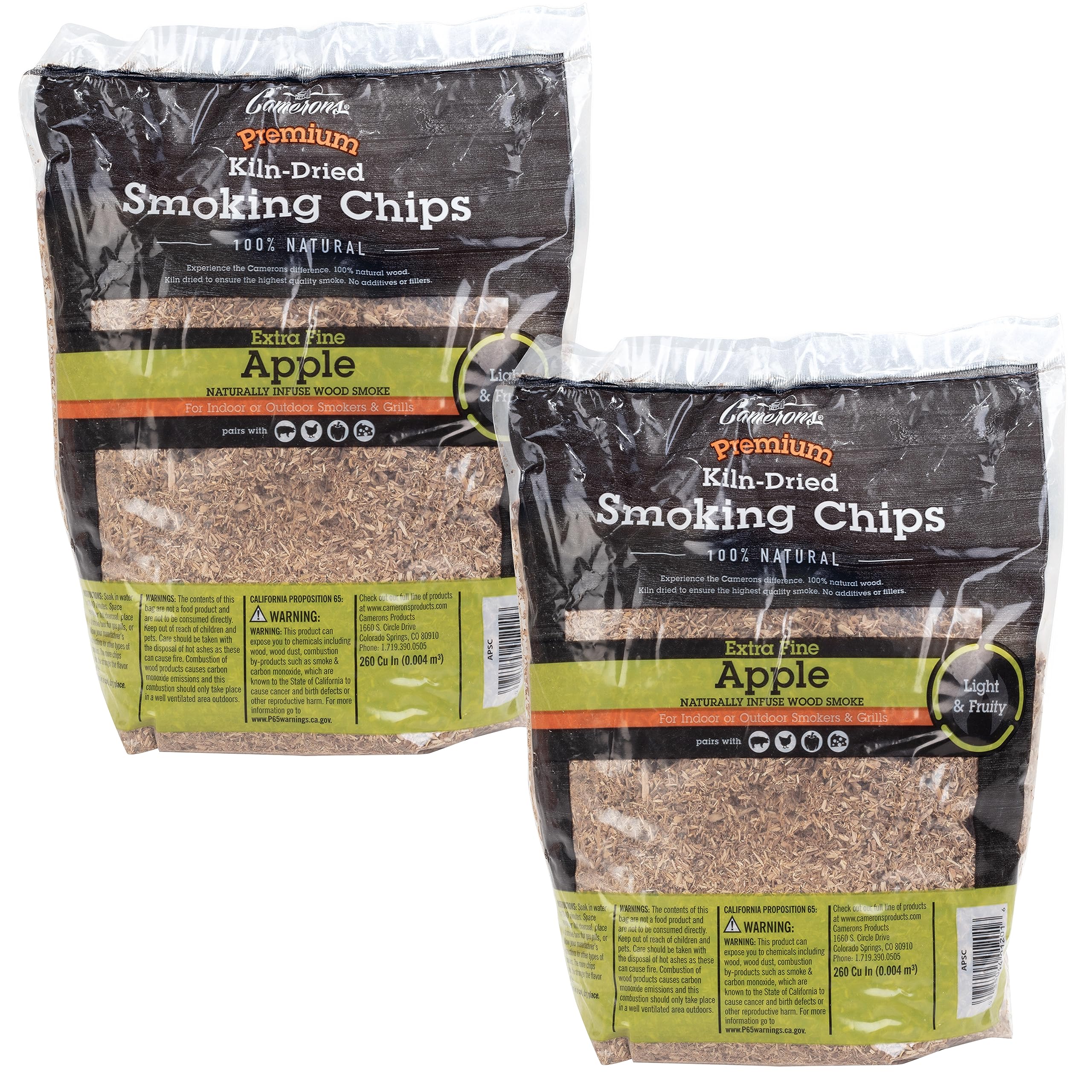 Camerons All Natural Extra Fine Apple Bbq Wood Chips, 2 Pack - 260 Cu. In. Bag, Approx 2 Lbs Ea- Kiln Dried Sawdust Shavings For