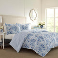 Laura Ashley  Queen Comforter Set, Reversible Cotton Bedding With Matching Shams, Stylish Home Decor (Mila Blue, Queen)