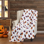Halloween Throw Blanket: Jack O Lantern Pumpkins And Ghosts Cupcakes Design On Soft Velvet Fleece Throw Blanket