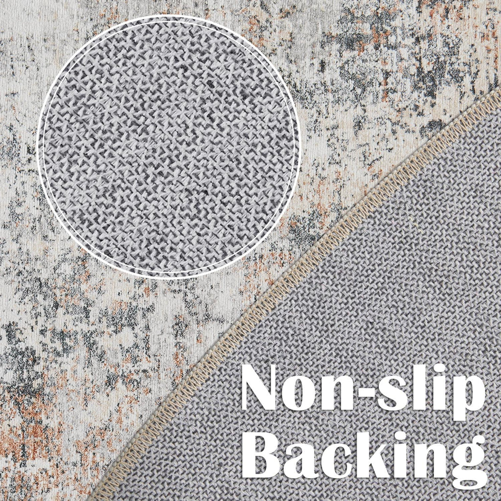 Jinchan Round Rug 4Ft Area Indoor Modern Circle Rug 4' Round Washable Thin Rug Abstract Distressed Floor Mat Taupe Multi Print N