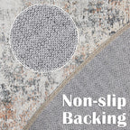 Jinchan Round Rug 4Ft Area Indoor Modern Circle Rug 4' Round Washable Thin Rug Abstract Distressed Floor Mat Taupe Multi Print N
