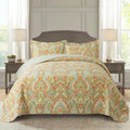 Newlake Cotton Bedspread Quilt Sets-Reversible Patchwork Coverlet Set, European Beige Floral Pattern, Queen Size
