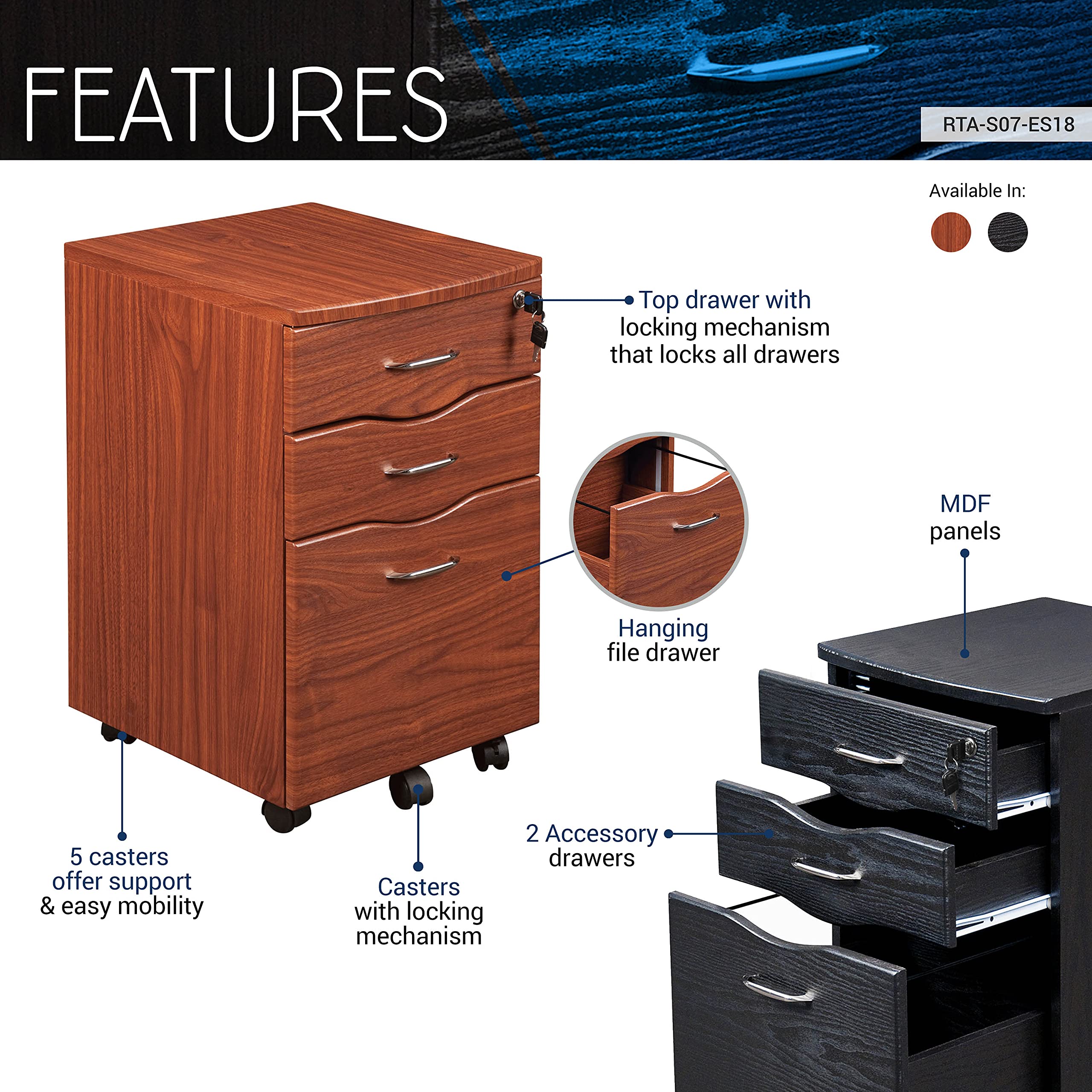 Techni Mobili Rolling Storage And File Cabinet, Espresso