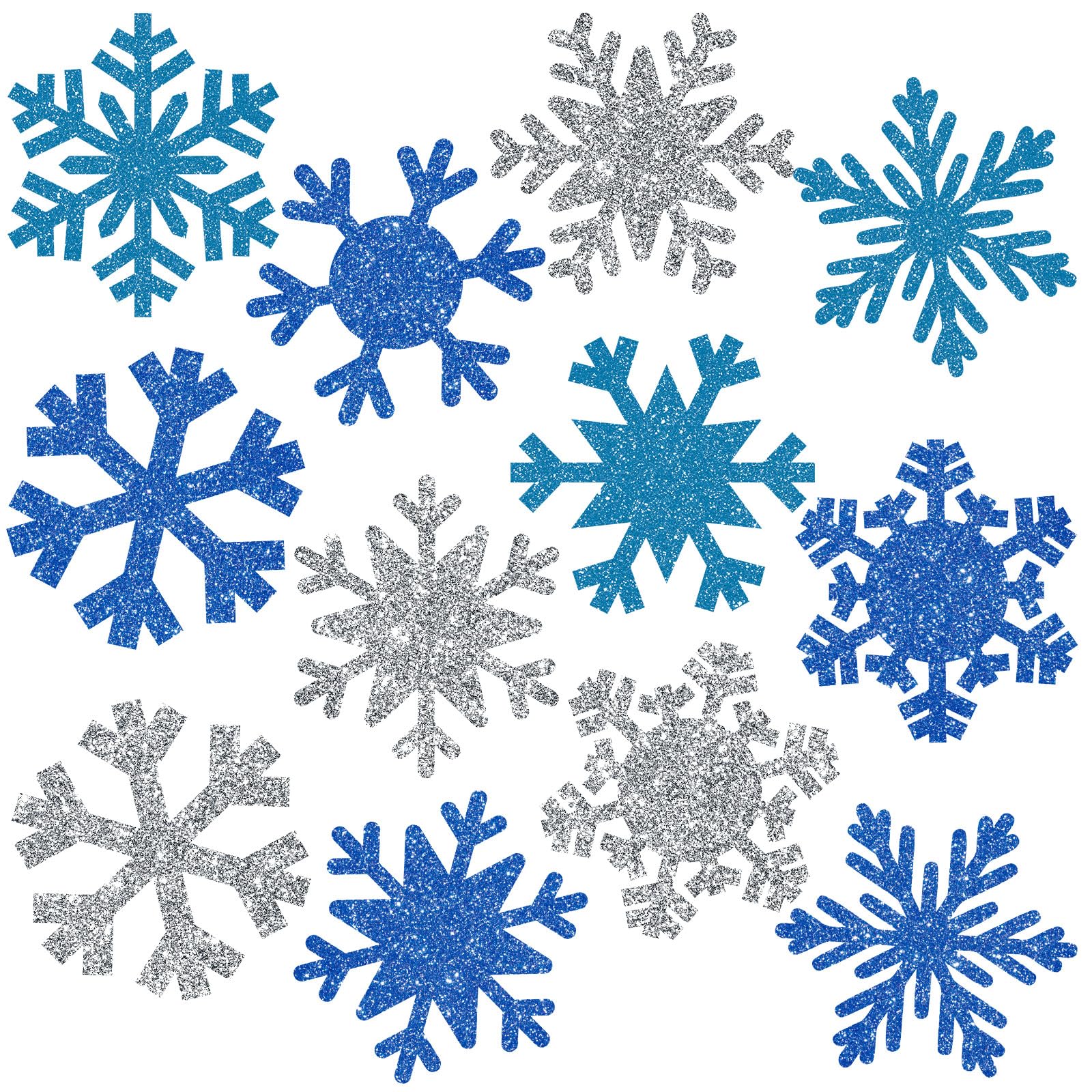 Seajan 200 Pcs Winter Snowflake Cutouts Christmas Snowflake Cutouts Blue Glitter Paper Decorations Winter Silver Cut Outs for Ho