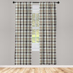 Ambesonne Brown Plaid Curtains, Brown Blue Associated Print Repeating Squares And Stripes Geometric Layout, Window Treatments 2