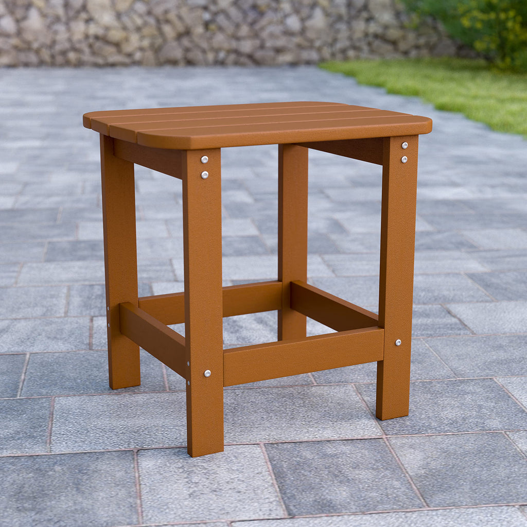 Flash Furniture Charlestown Tiered Commercial Poly Resin Adirondack Side Table - Teak - All-Weather - Indoor/Outdoor