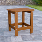 Flash Furniture Charlestown Tiered Commercial Poly Resin Adirondack Side Table - Teak - All-Weather - Indoor/Outdoor