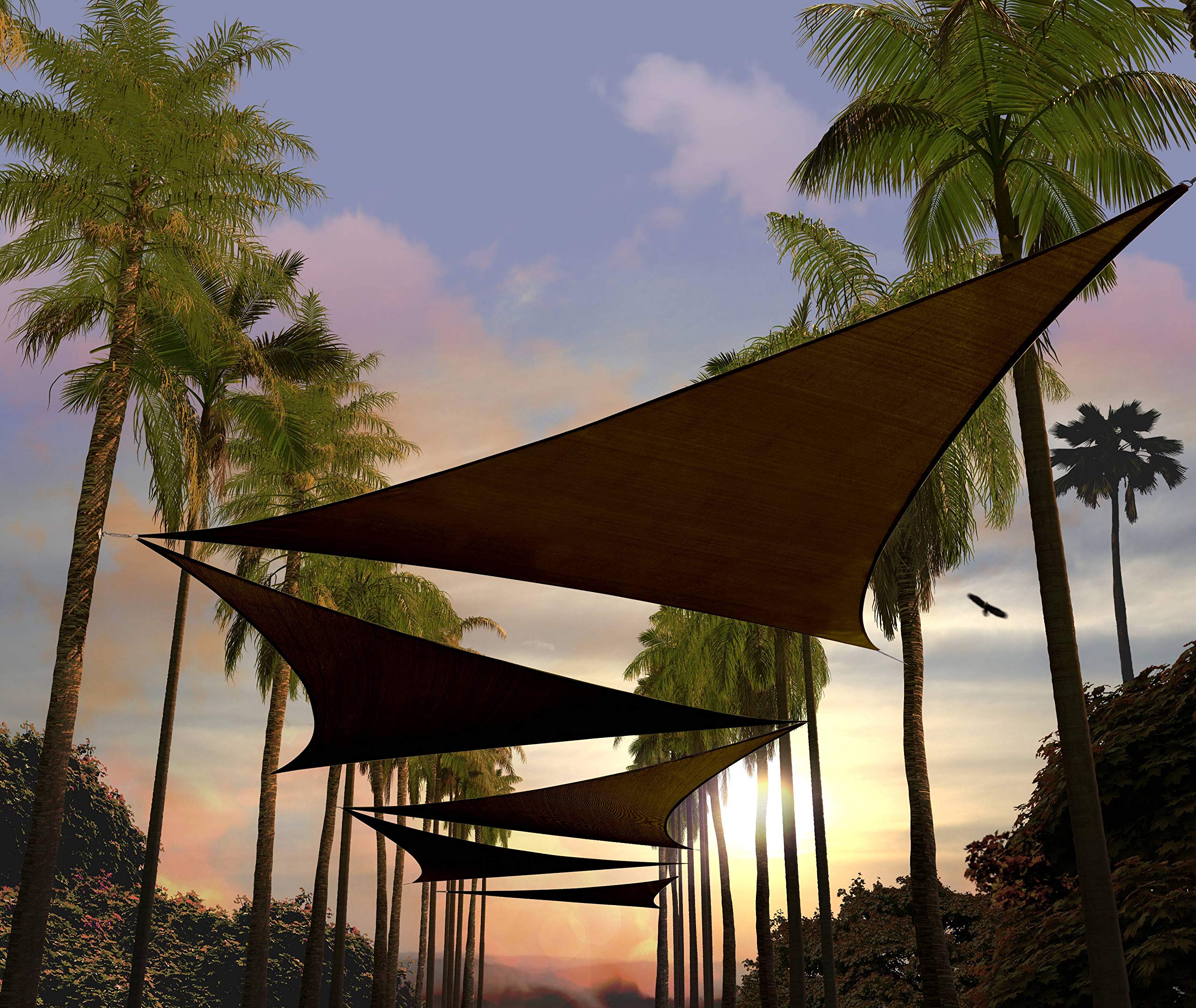 Amgo 12' X 12' X 12' Brown Triangle Sun Shade Sail Upf50+ Canopy Awning Agslt, 95% Uv Blockage, Water & Air Permeable, 200Gsm He
