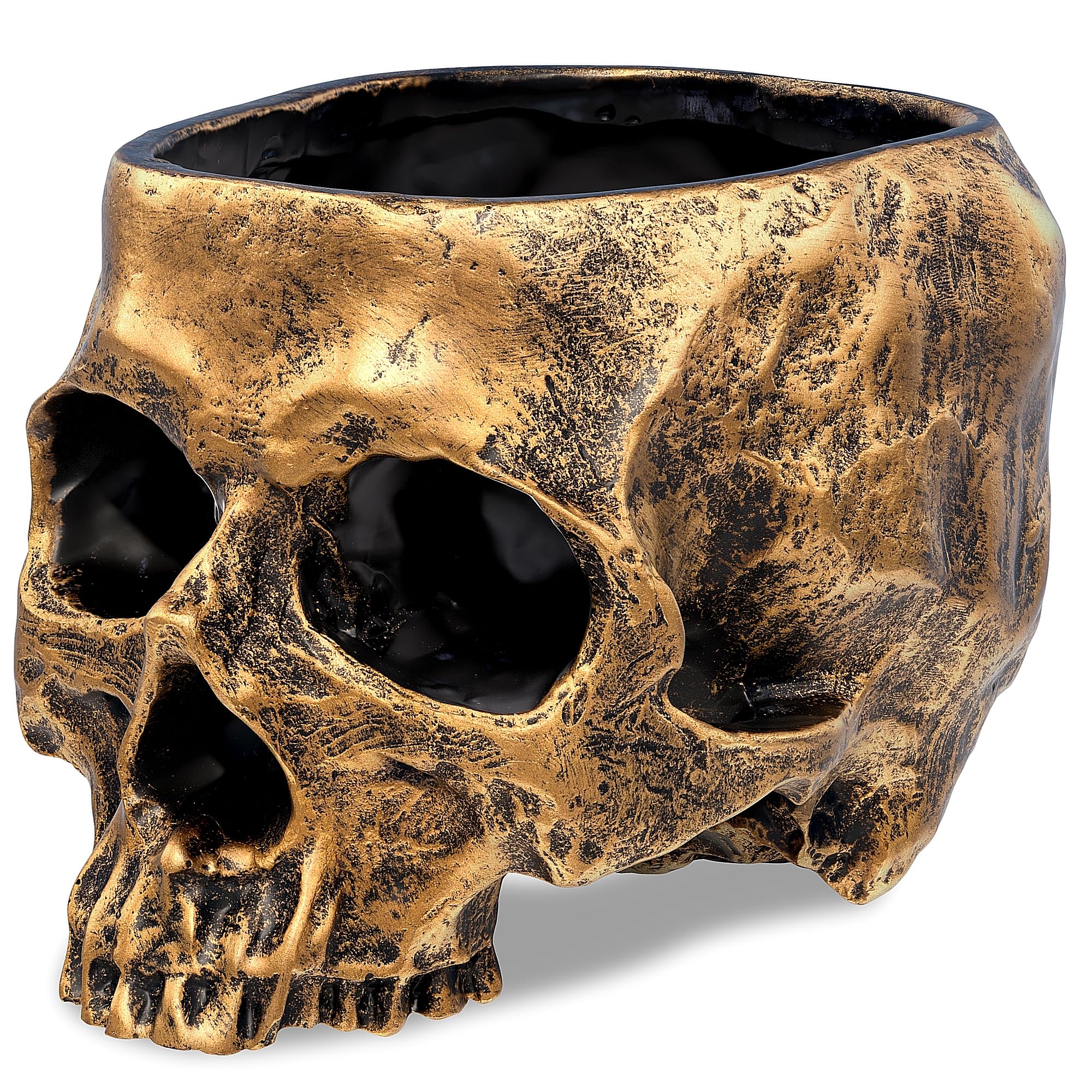 Readaeer Skull Bowl Resin Skull Shaped Planter Flower Pot Candy Bowl For Home Office Indoor Desk Decorations (Gold)