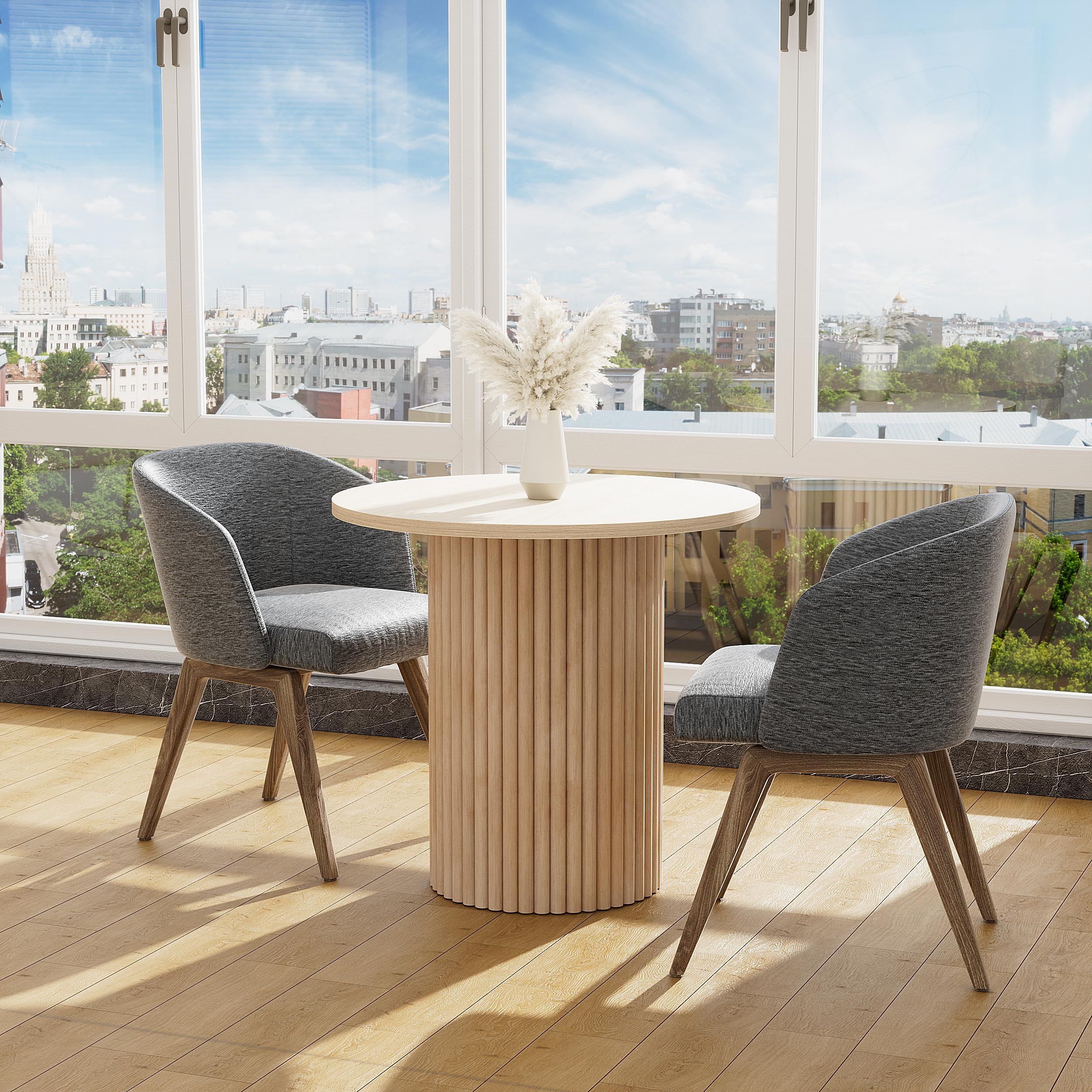 Pakasept Round Dining Table, Modern Farmhouse Kitchen Table, 31.5 Inch Small Circle Dining Tables With Beech Wood Strip Base For