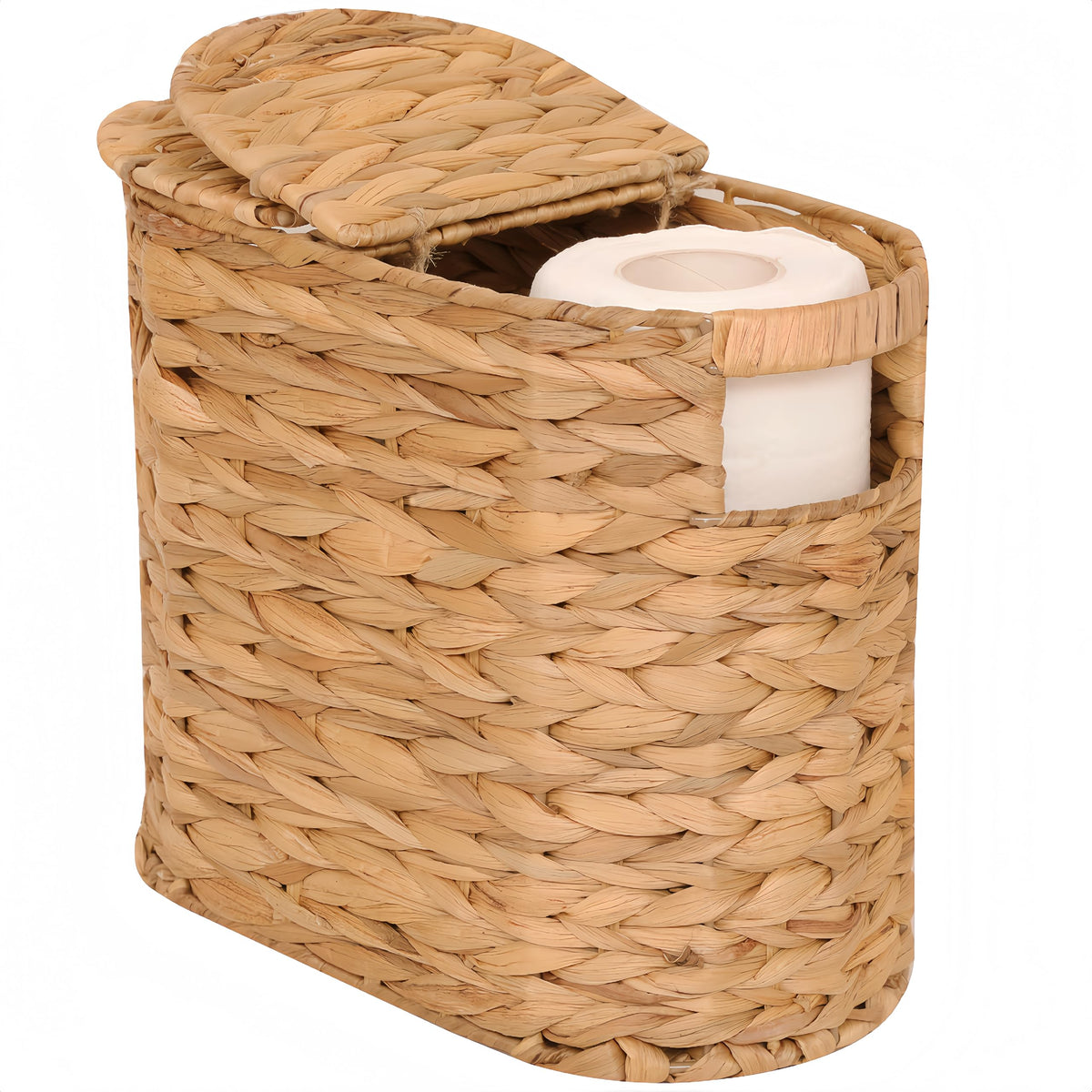 Wicker Toilet Paper Storage Basket with Lid for 4 Rolls,Natural