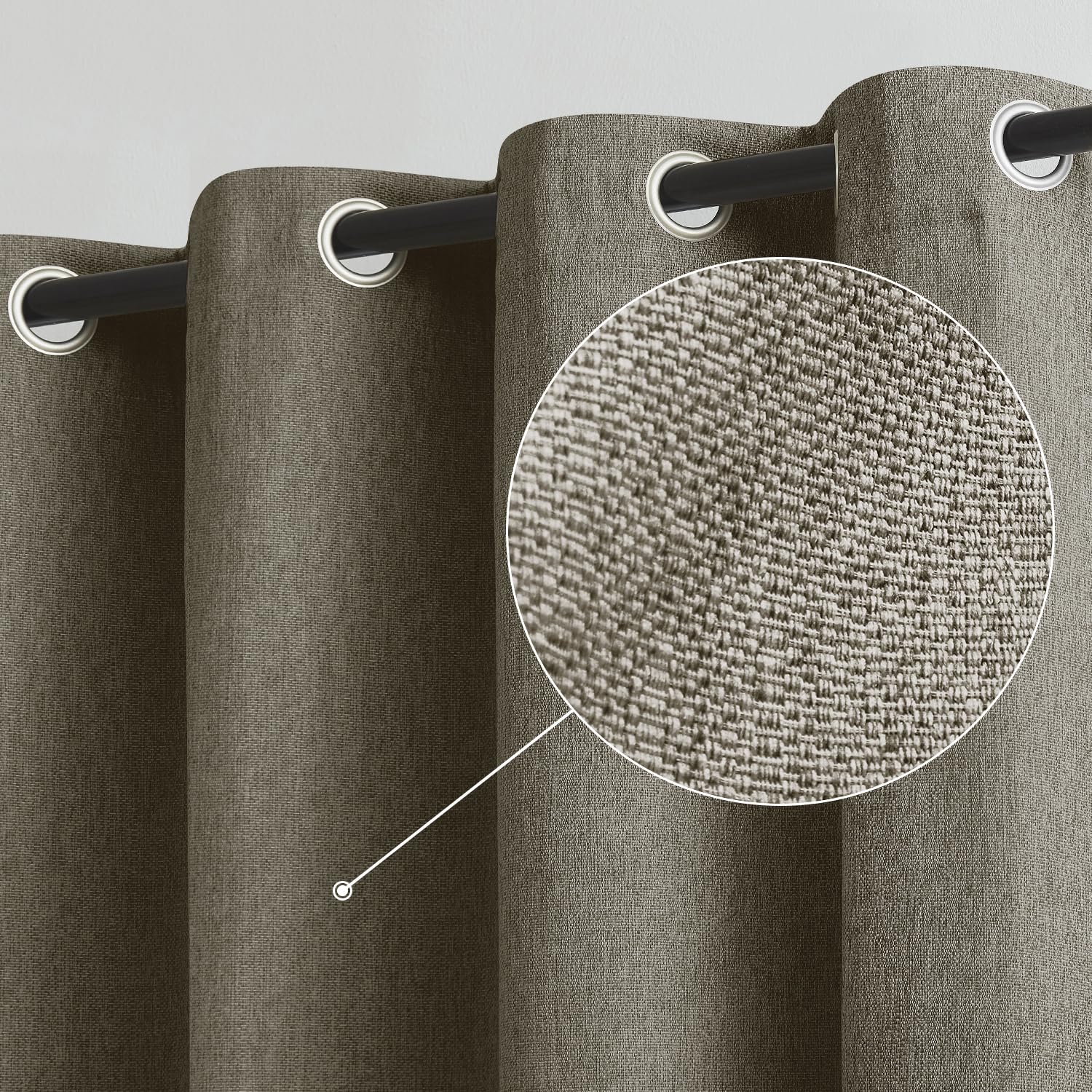 Treatmentex Coffee-Brown Linen Blackout Curtains For Bedroom Guest Room Dorm 52'X63' 2Panels Thick Total Full Blackout Window