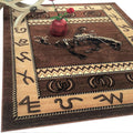 HR Cabin Rug-Lodge Cabin Nature and Animals Area Rug with Modern Geometric Design-Abstract, Chocolate Brown/Beige-Horse Riding