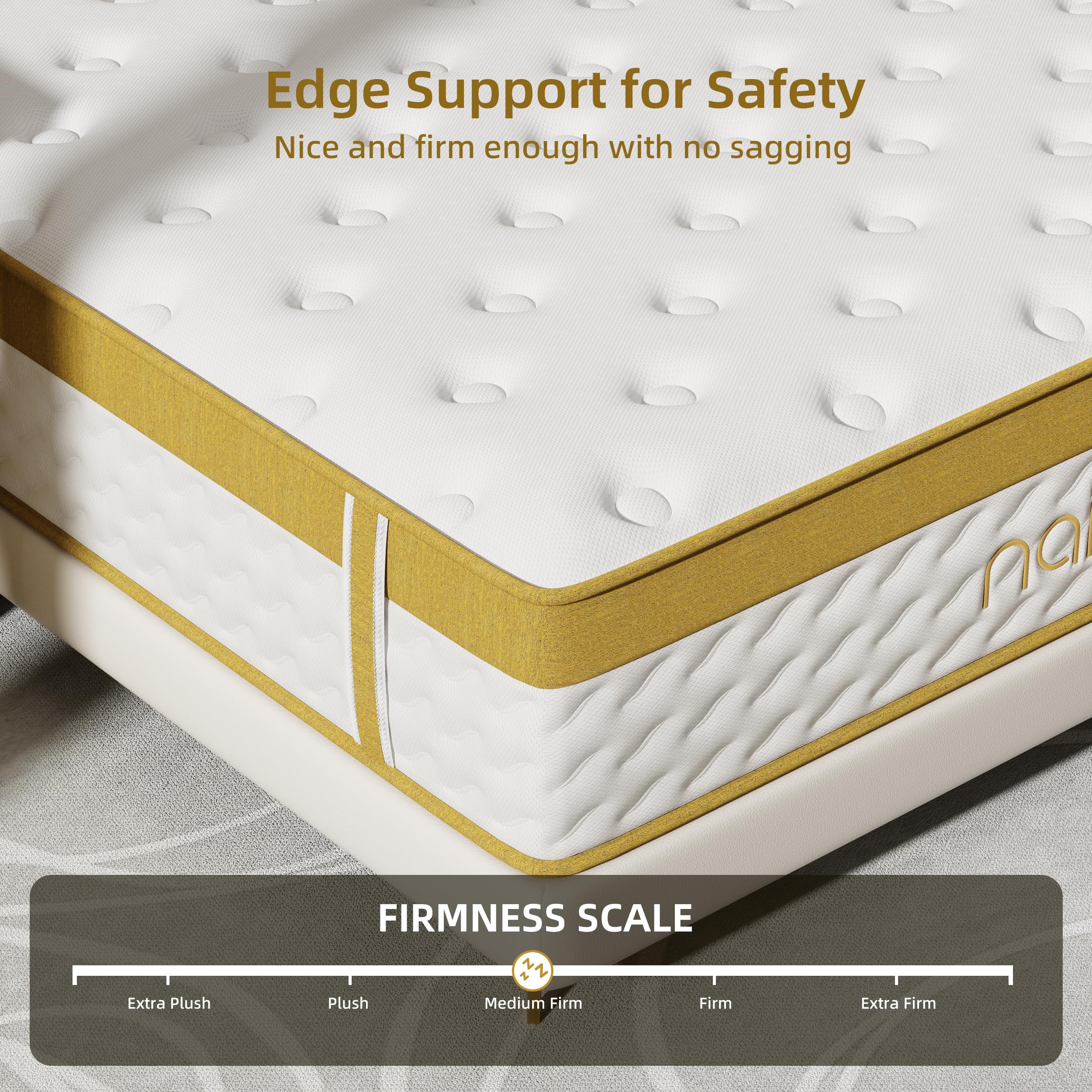 Naiveer Cooling Gel Memory Foam Hybrid Mattress King Size 14 Inch Medium Firm White