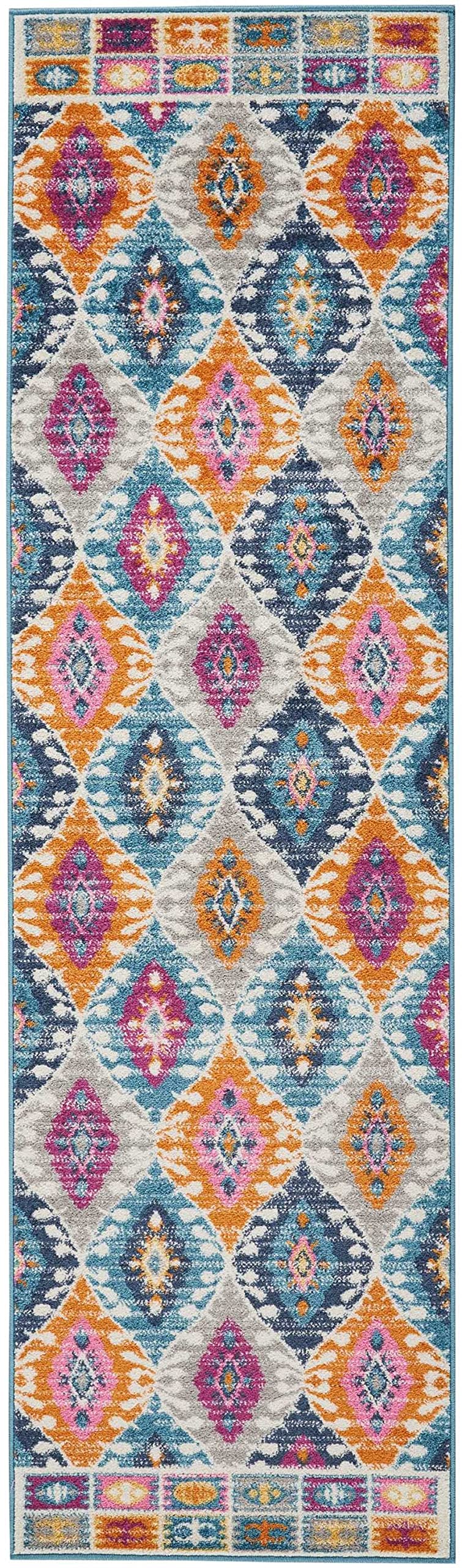 2 x 8 Multicolor Ogee Pattern Runner Rug
