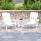 Flash Furniture Charlestown Commercial 2 Chair and Side Table Adirondack Set - White Poly Resin - Weather Resistant