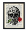 Poster Master Dictionary Art Poster - Rose and Sugar Skull Print - Flower Art - Tattoo Art - Day of the Dead Art - Goth Gift for