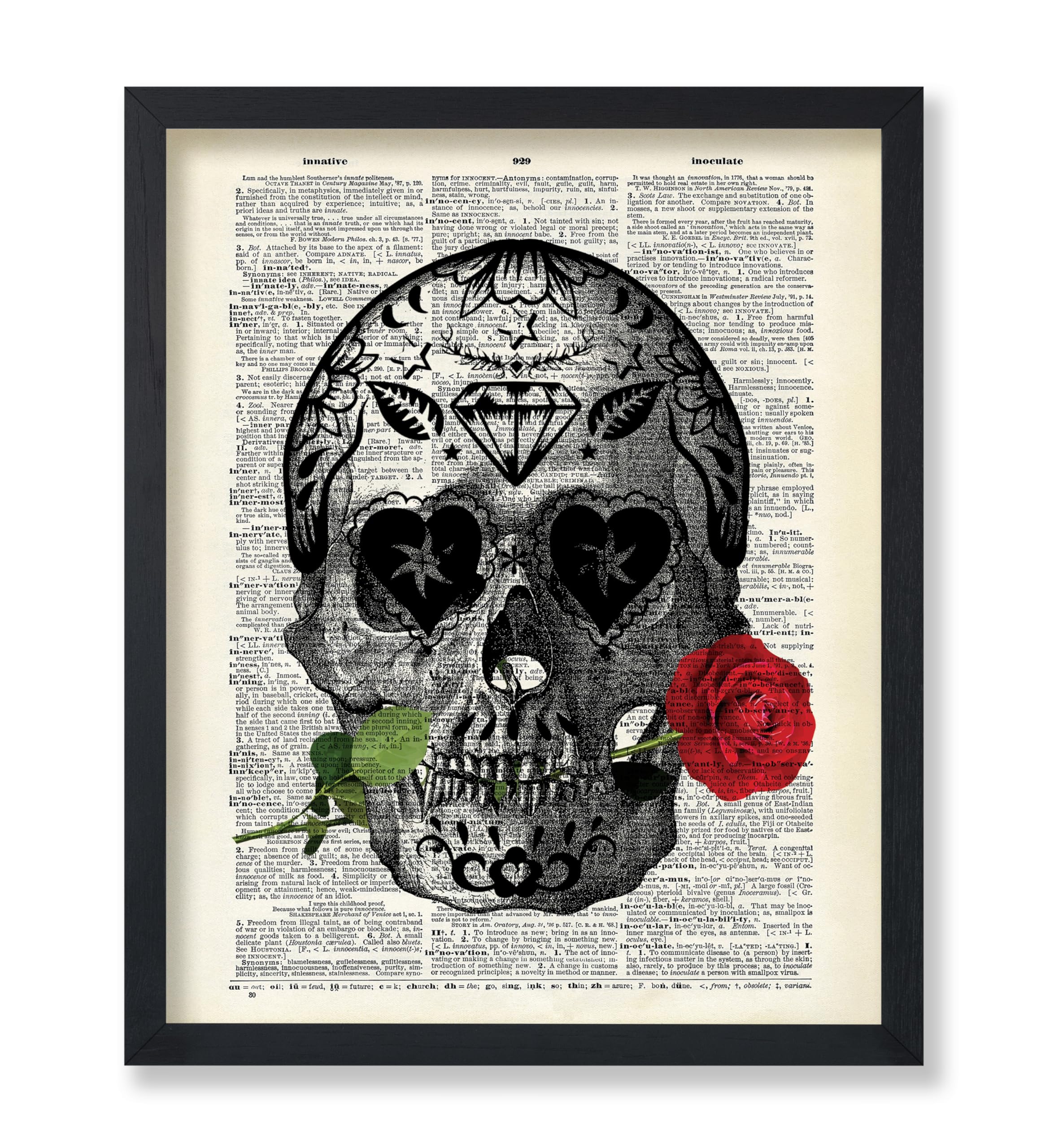 Poster Master Dictionary Art Poster - Rose and Sugar Skull Print - Flower Art - Tattoo Art - Day of the Dead Art - Goth Gift for