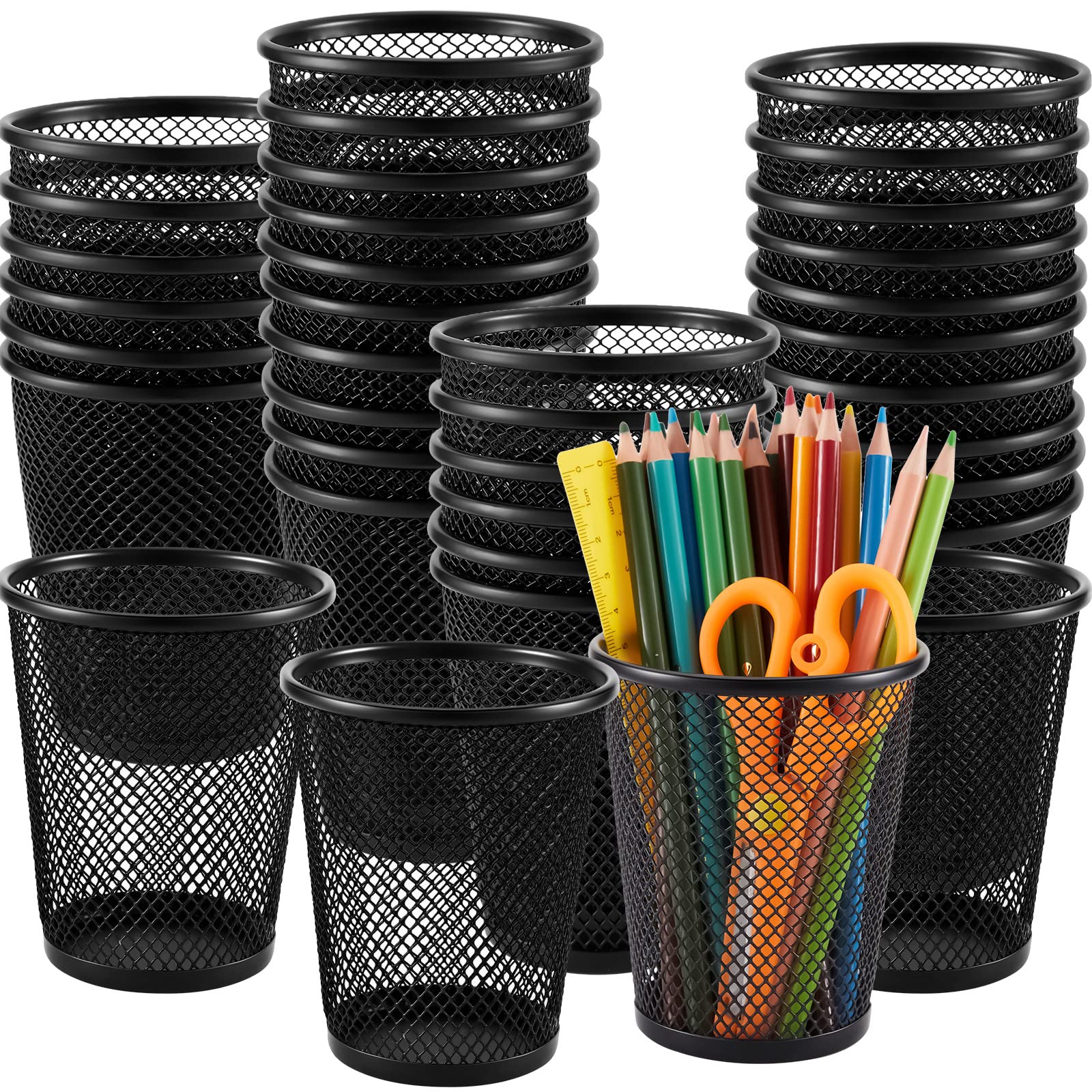 Henoyso 36 Pack Mesh Pencil Holder Wire Mesh Pen Cup Black Pen Holder For Desk Metal Pen Organizer Pencil Cup Marker Holder Make