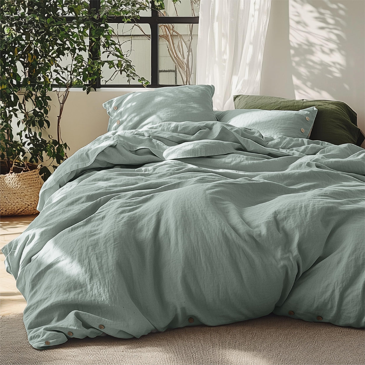 Bedsure Linen Duvet Cover Queen - Linen Cotton Blend Bedding Set, Soft & Cozy, 3 Pieces, 1 Duvet Cover 90X90 Inches And 2 Pillow