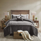 Madison Park Boone Cozy Comforter Set, Faux Suede, Deluxe Hotel Styling All Season Down Alternative Bedding Matching Shams, Decorative Pillow, California King (104 In X 92In), Rustic Grey 7 Piece Dark Grey 7Pcs