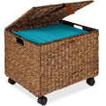 Best Choice Products Handwoven Water Hyacinth Rolling Filing Cabinet, Mobile File Organizer for Hanging Folders W/Lid and Lockin