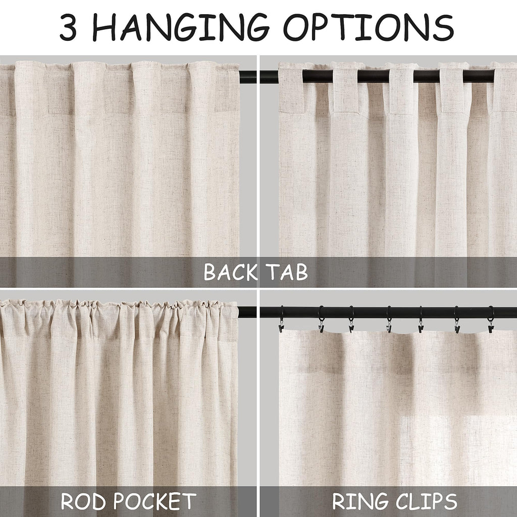 Nanspring Beige Cafe Curtains 24 Inches Long 2 Panels Back Tab Rod Pocket Half Kitchen Window Curtains Over Sink Short Linen Sem