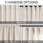 Nanspring Beige Cafe Curtains 24 Inches Long 2 Panels Back Tab Rod Pocket Half Kitchen Window Curtains Over Sink Short Linen Sem