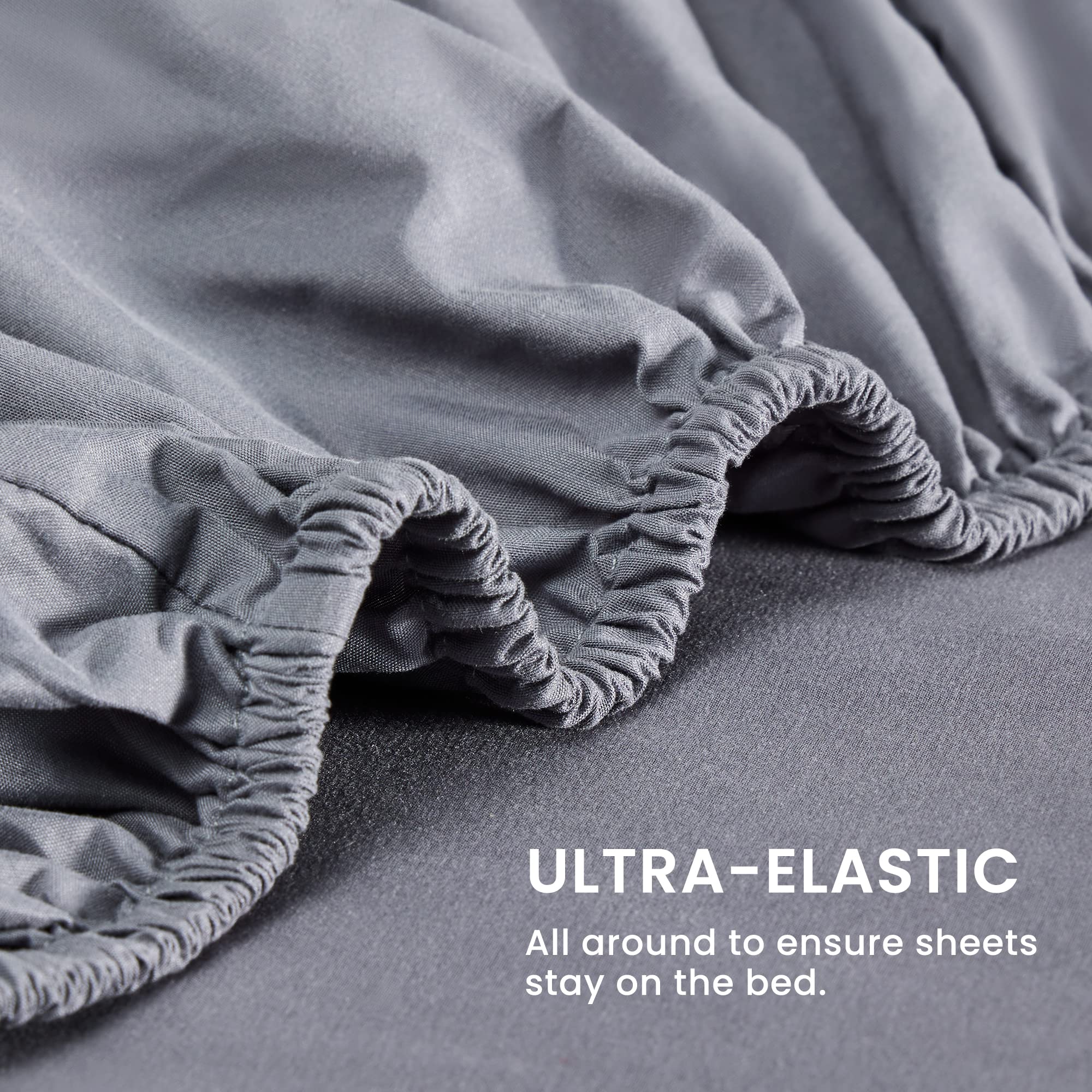 Sleep Zone Nanotex Super Soft Cooling Kids Bed Sheets Set Twin Xl 3 Piece - Easy Care Fitted Flat Sheet & Pillowcase Sets - Wrinkle Free, Fade Resistant, Deep Pocket 16' (Gray, Twin Xl)