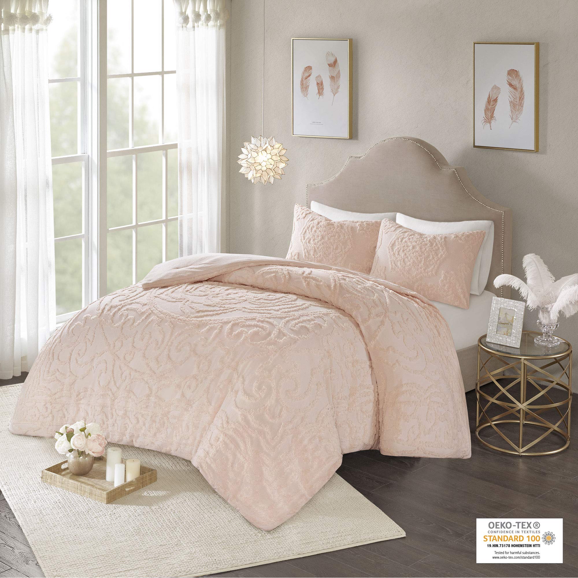 Madison Park - Mp10-5878 Laetitia Shabby Chic All Season Down Alternative Bed Set With Matching Shams, King/Cal King(104'X92'), Floral Blush 3 Piece