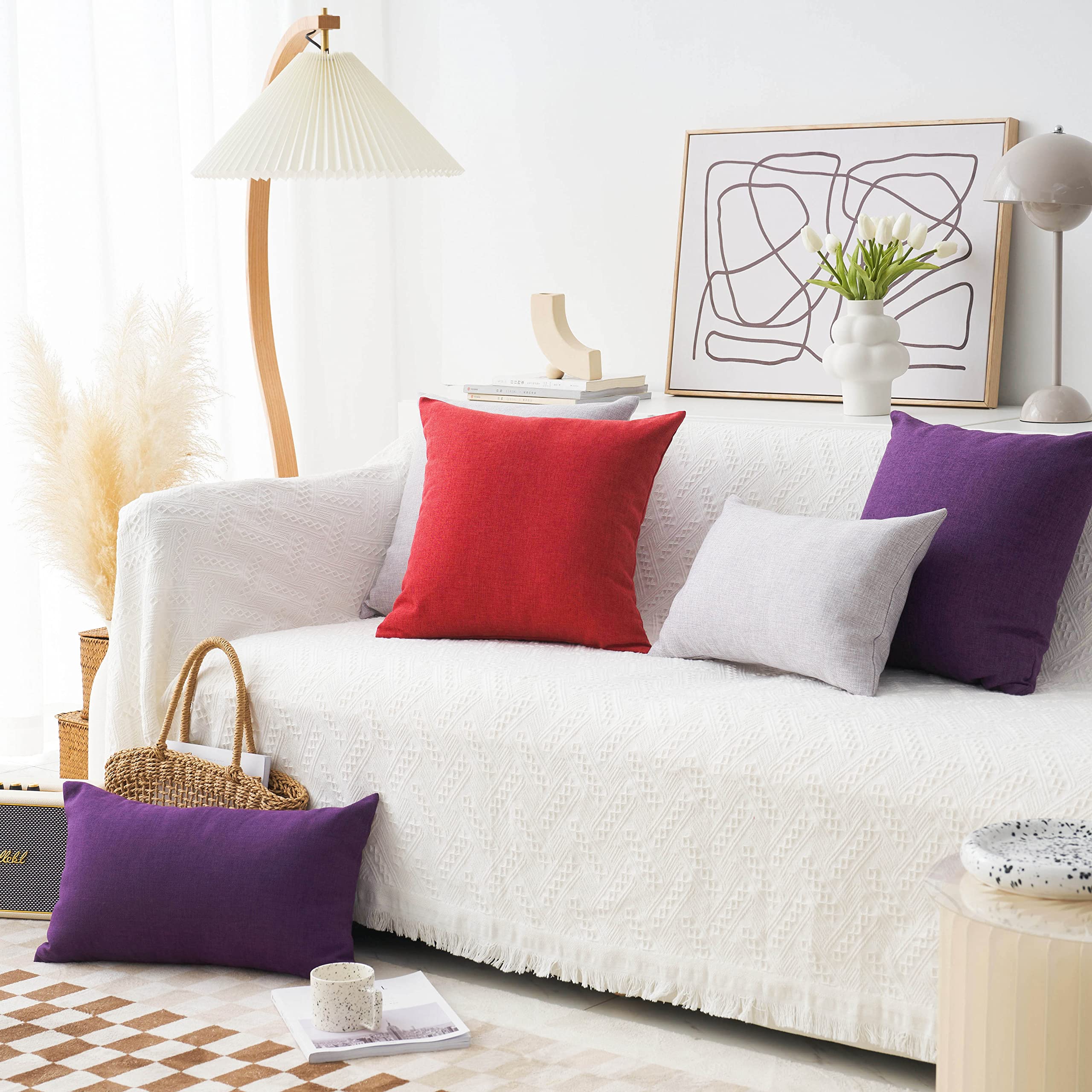 Home Brilliant Red Linen Throw Pillow Covers 18X18 Textured Blank Pillow Covers For Diy Soft Cushion Case Cover Sham For Sofa, 1