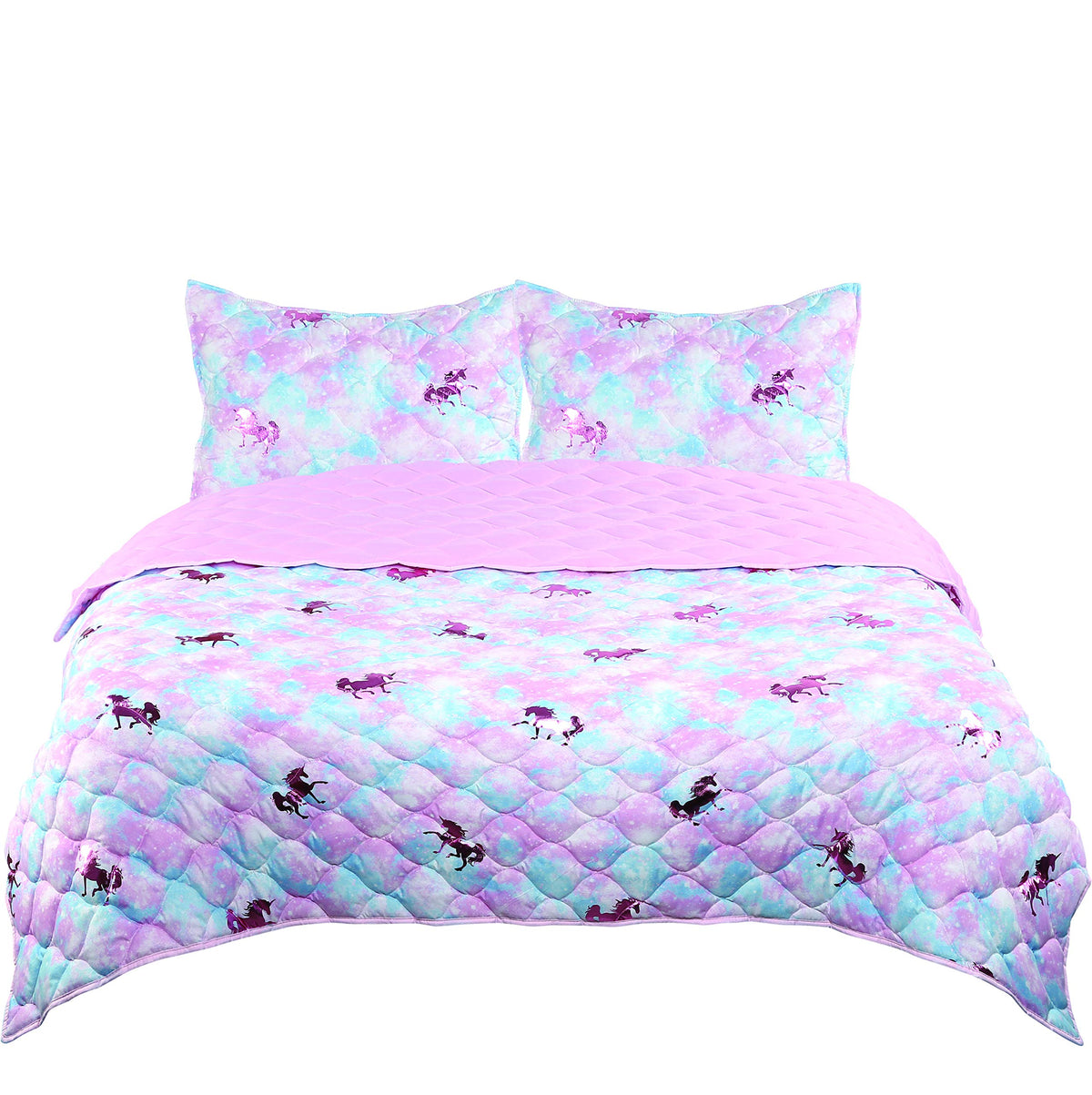 Tadpoles 3-Piece Girls Unicorn Quilt Set  1 Twin Bed Size Quilt & 2 Standard Shams  Made Of 100% Micro-Denier Polyester Fiber  S