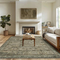 Bavni Area Rug 8x10 Machine Washable Vintage Distressed Print Ultra-Thin Chenille Bedroom Living Room Accent Rug, Low Pile Light