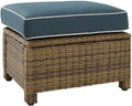 Crosley Furniture Bradenton Wicker Outdoor Ottoman Foot Rest for Patio, Deck, Porch, Brown with Navy Cushions