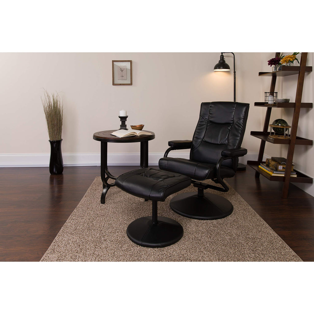 Flash Furniture Rachel Contemporary Multi-Position LeatherSoft Recliner Chair with Ottoman, 360-Degree Swivel Recliner Chair and Ottoman Set, Black