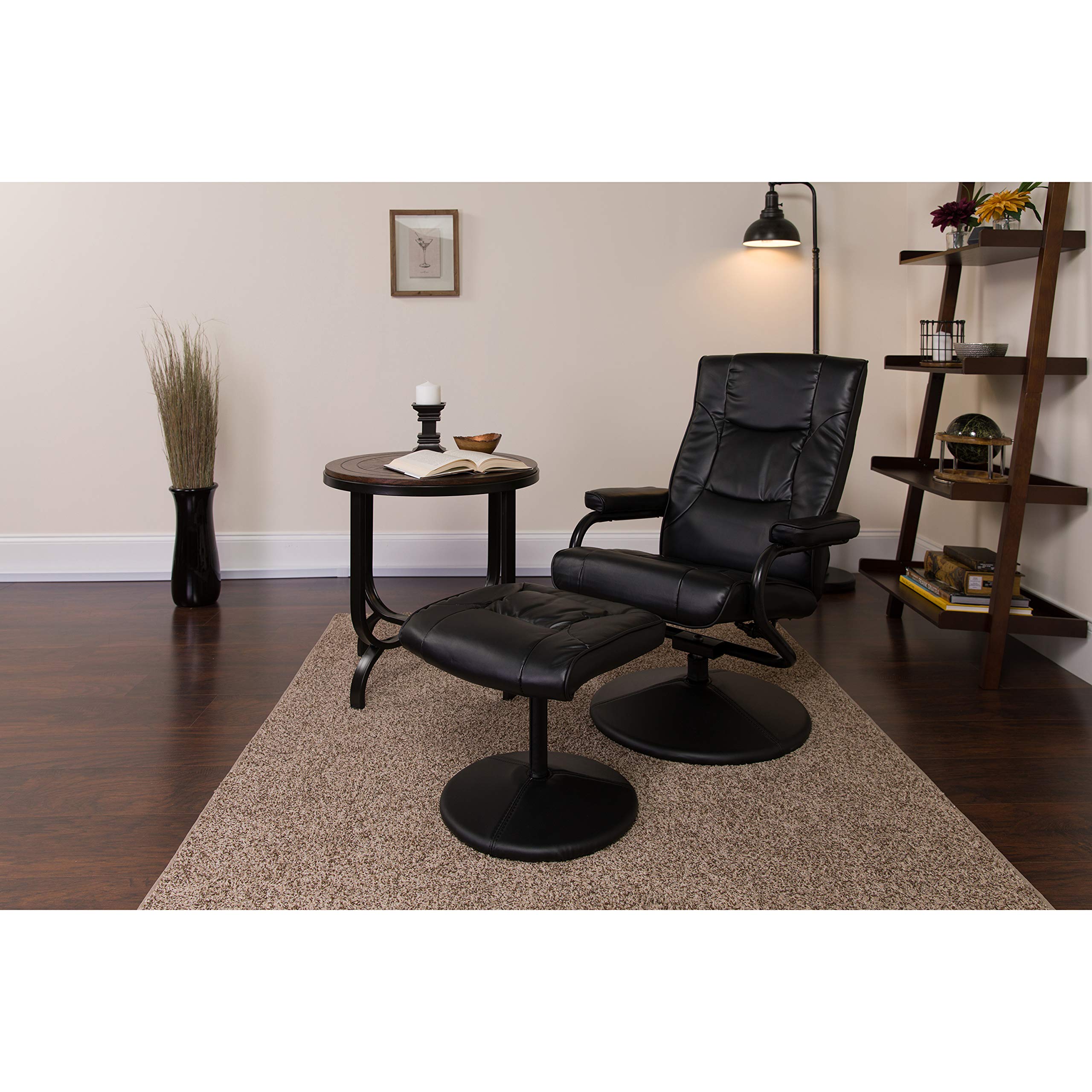 Flash Furniture Rachel Contemporary Multi-Position LeatherSoft Recliner Chair with Ottoman, 360-Degree Swivel Recliner Chair and Ottoman Set, Black