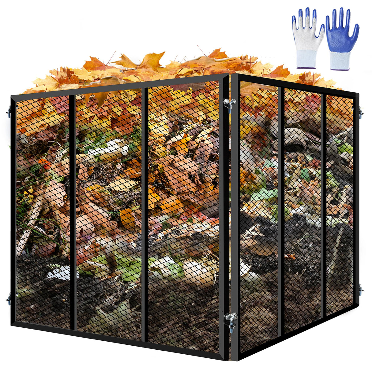 Large Metal Wire Mesh Compost Bin Outdoor, 172 Gallon, Black