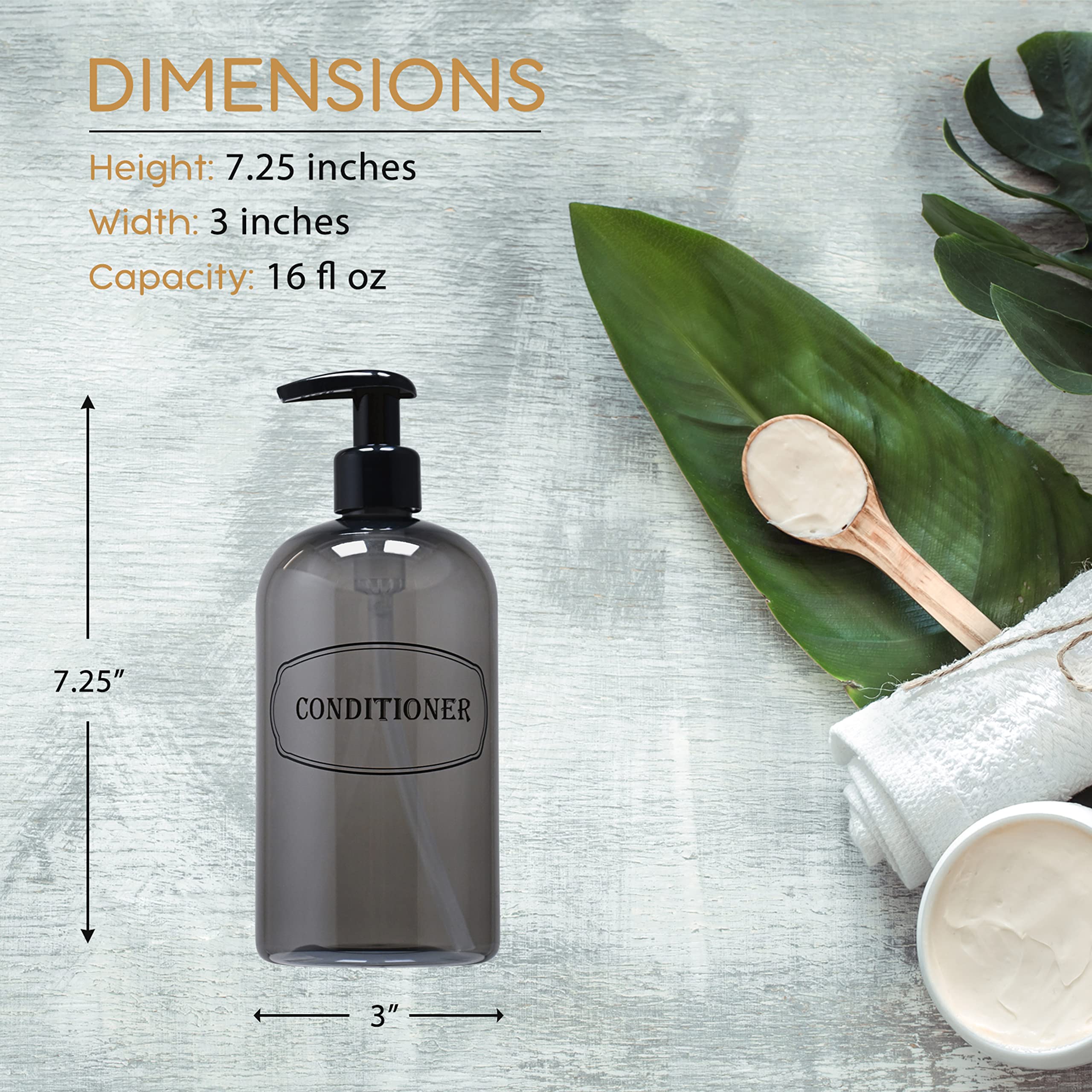 Bottiful Home-16 Oz Gray Shampoo And Conditioner Shower Soap Dispensers-2 Refillable Empty Pet Plastic Pump Bottle Shower Contai