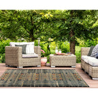 Liora Manne Marina Low Profile Durable Indoor/Outdoor Woven Rug- Tribal Stripe Black 6'6' X 9'4'