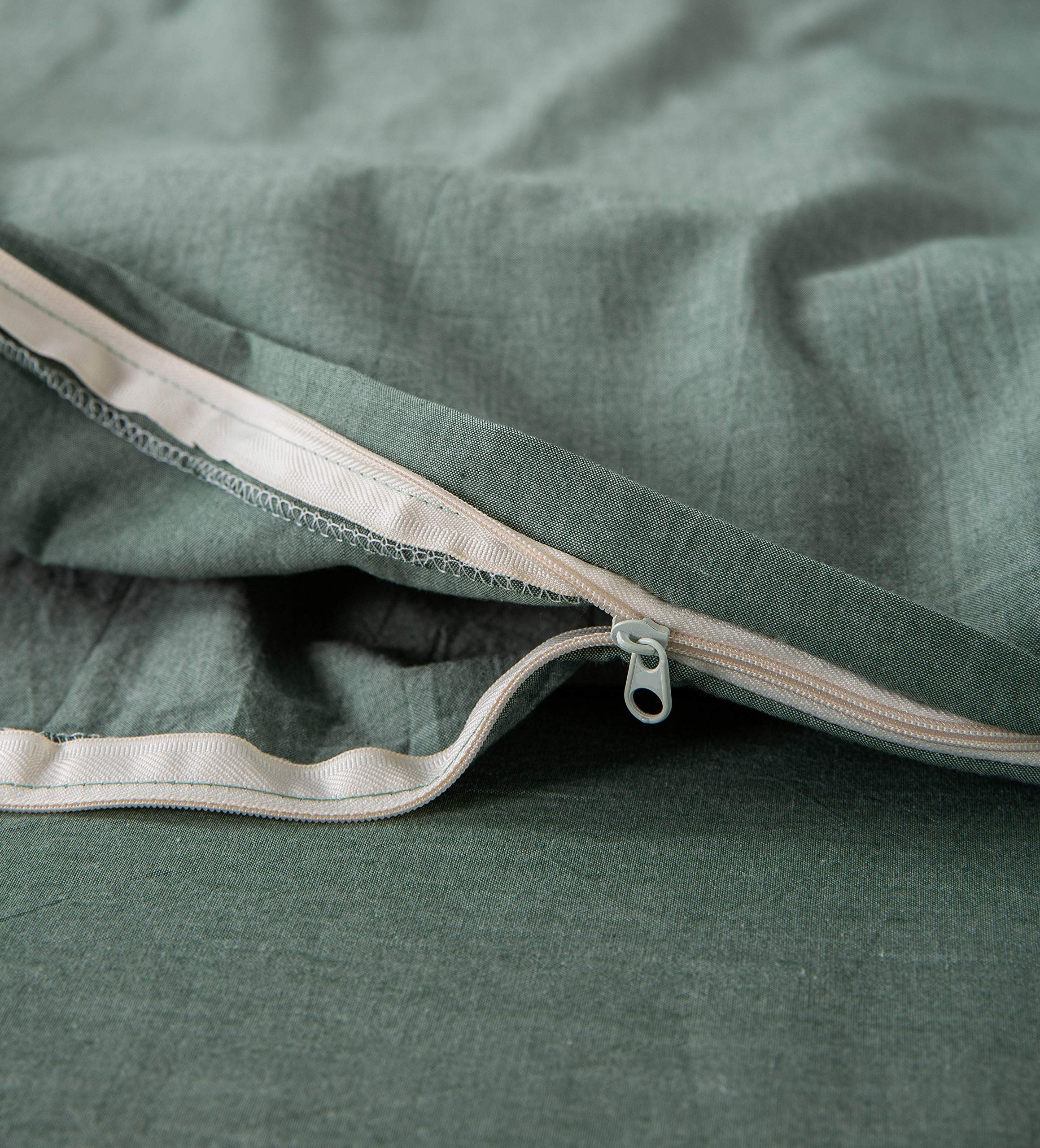 F.Y.Dreams 100% Washed Cotton Duvet Cover For Weighted Blanket 48X72 Inches With 8 Ties, Zipper On Long Side/Grass Green/Just Du
