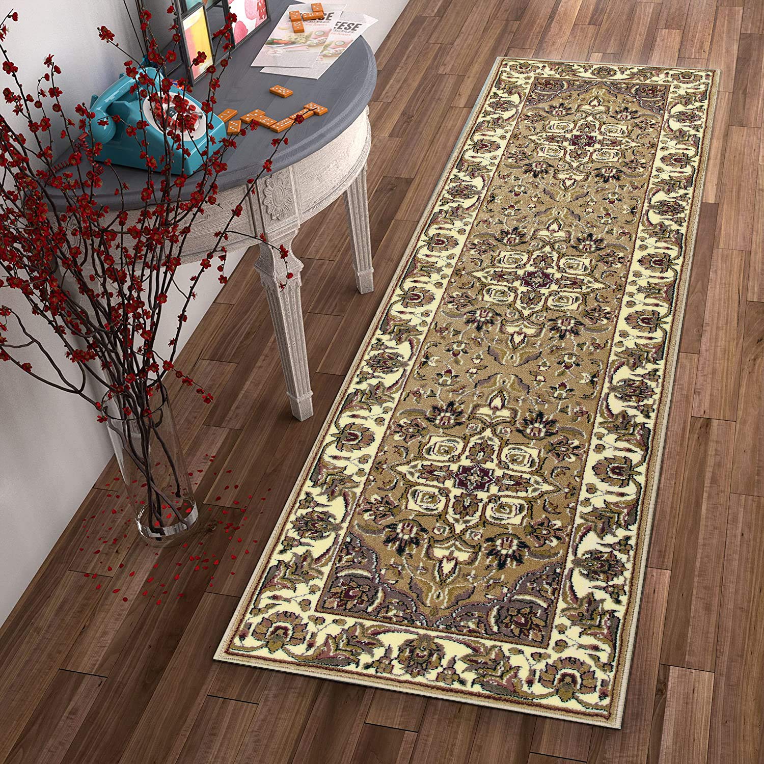 HomeRoots Decor 2'2-inch x 7'11-inch Runner Polypropylene Beige/Ivory Area Rug