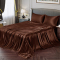 Vonty Satin Sheets Full Silky Soft Satin Bed Sheets Brown Satin Sheet Set, 1 Deep Pocket Fitted Sheet + 1 Flat Sheet + 2 Pillowc