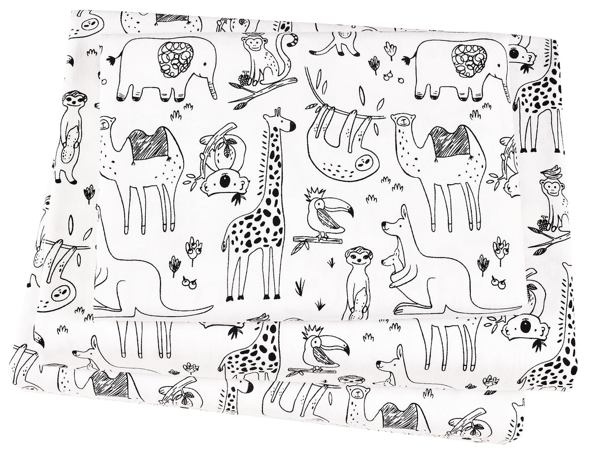 J-Pinno Monkey Elephant Koala Kangaroo Meerkat Cute Animals Twin Sheet Set For Kids Girls Boys Children,100% Cotton, Flat Sheet