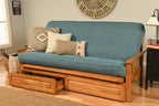 Kodiak Furniture Monterey Futon Set with Storage Drawers, with Butternut Base and Linen Aqua Mattress