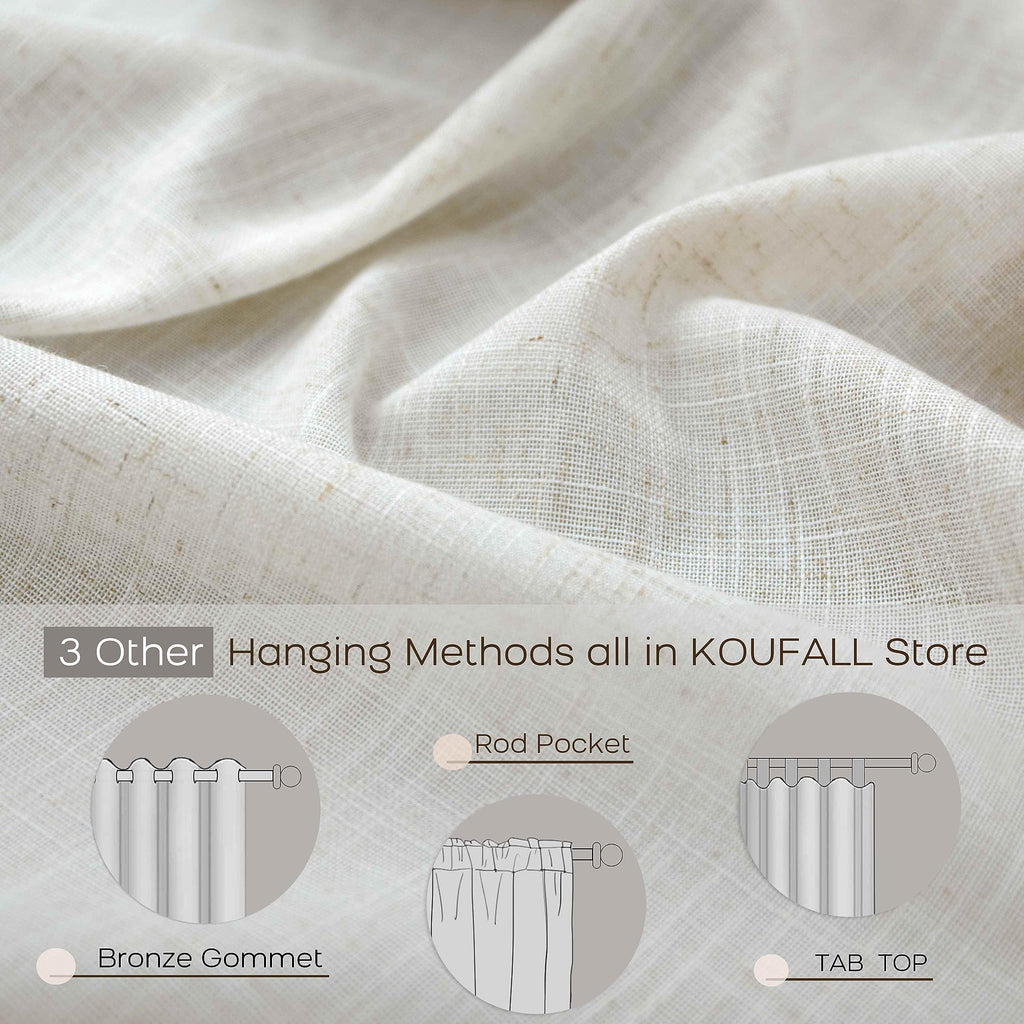 Koufall Natural Back Tab Rod Pocket Linen Sheer Curtains For Living Room 42X108 Inch Length